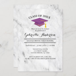 Witte marmer met Paars Afstudeerder Pet Afstuderen Kaart