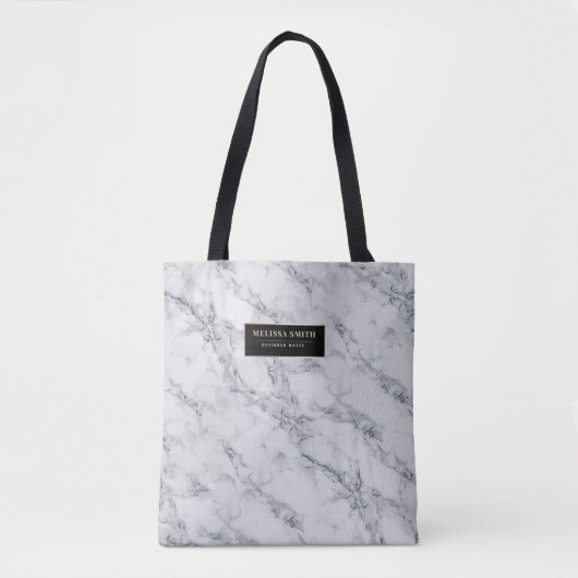 Witte marmer met vrouwelijke rosegold details tote bag (Voorkant)