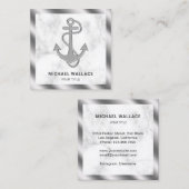 Witte marmer metallisch staal Nautische hellingsan Vierkante Visitekaartje (Voorkant / Achterkant)