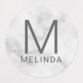 Witte marmer Monogram Minimalistische Etiketten Labels (Design 1)