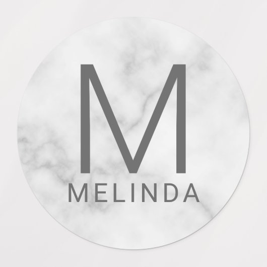 Witte marmer Monogram Minimalistische Etiketten Labels (Design 1)