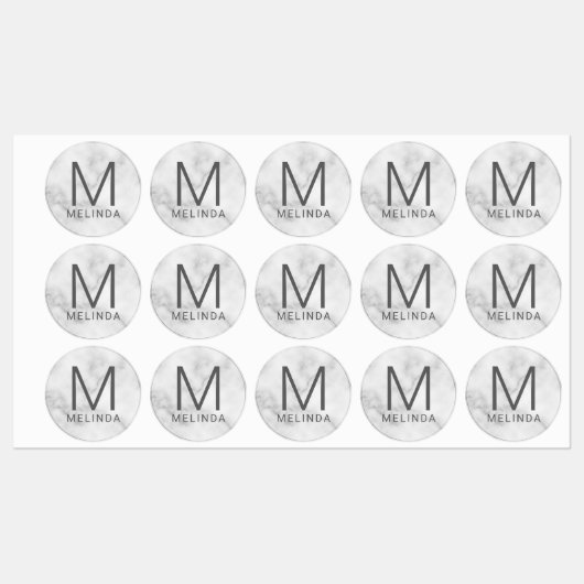 Witte marmer Monogram Minimalistische Etiketten Labels (Vel)