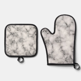 Witte marmer ovenwant & pannenlap set