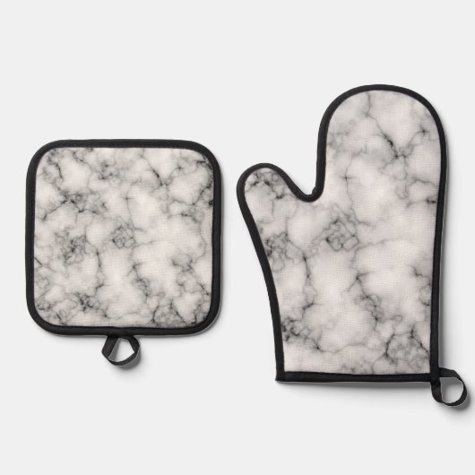 Witte marmer ovenwant & pannenlap set (Voorkant)