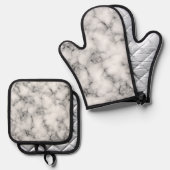 Witte marmer ovenwant & pannenlap set (Voorkant / Achterkant)