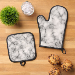 Witte marmer ovenwant & pannenlap set
