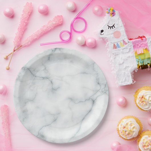 witte marmer papieren bordje (Feest)