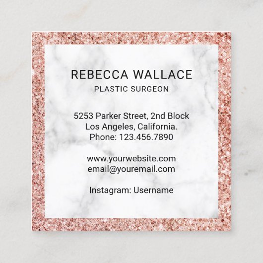 Witte marmer Roos Gold spuit Plastic chirurg Vierkante Visitekaartje (Achterkant)