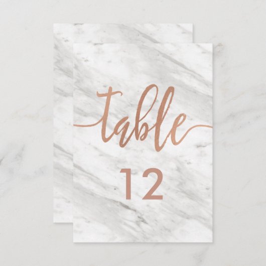 Witte marmer Roos Gold Table Number (Zitdiagram) Kaart (Voorkant / Achterkant)