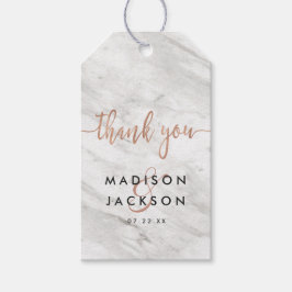Witte Marmer & Roos Gouden Bruiloft Dank u Cadeaulabel