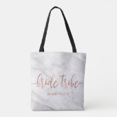 Witte Marmer & Roos Gouden Monogram Bruidstribe Tote Bag (Achterkant)
