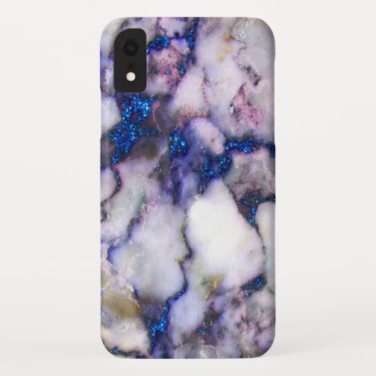Witte marmer roze en blauwe glitter Case-Mate iPhone case (Achterkant)