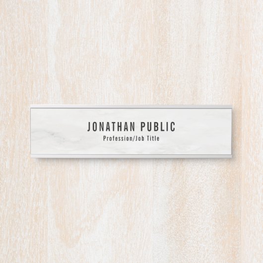 Witte marmer Sjabloon Trendy Elegant Modern Deurbordje (Voorkant)