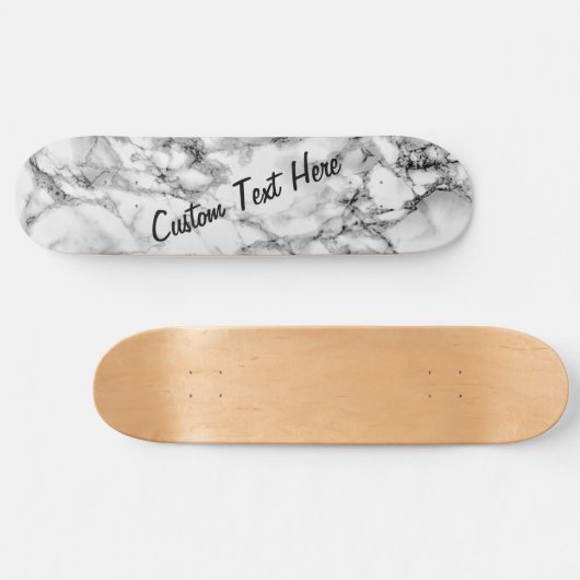 Witte marmer Skateboard met aangepaste tekst / naa (Horizontaal)