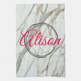 Witte marmer, speciale benaming voor fuchsia theedoek