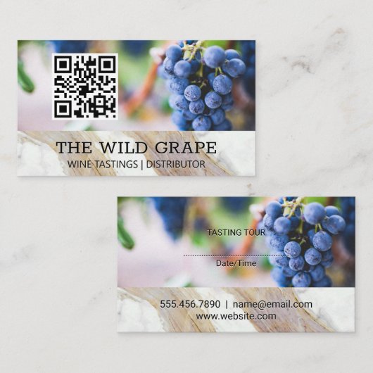 Witte marmer textuur | Wijnstok | QR-code Visitekaartje (Voorkant / Achterkant)