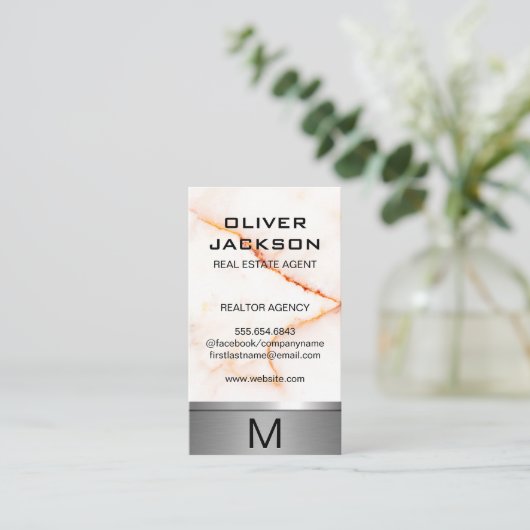 Witte marmer textuur zilveren metalen trim visitekaartje (Staand voorkant)