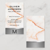 Witte marmer textuur zilveren metalen trim visitekaartje (Voorkant / Achterkant)