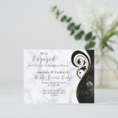 Witte marmer - Zwart Abstract Verloving Uitnodiging Briefkaart (Staand voorkant)