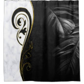 Witte marmer, zwart, gouden Filigrafie Douchegordijn (Voorkant)