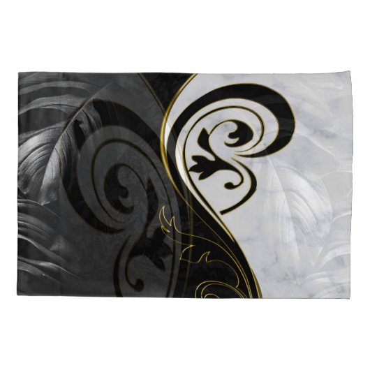 Witte marmer, zwart, gouden Filigrafie Kussensloop (Achterkant)