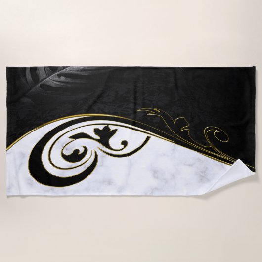 Witte marmer, zwart, gouden Filigrafie Strandlaken (Voorkant)