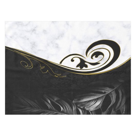 Witte marmer, zwart, gouden Filigrafie Tafelkleed (Voorkant (Horizontaal))