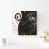 Witte marmer, zwart, gouden Filigrafie Vierkante Klok (Huis)