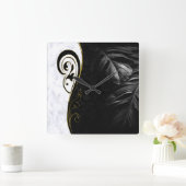 Witte marmer, zwart, gouden Filigrafie Vierkante Klok (Huis)