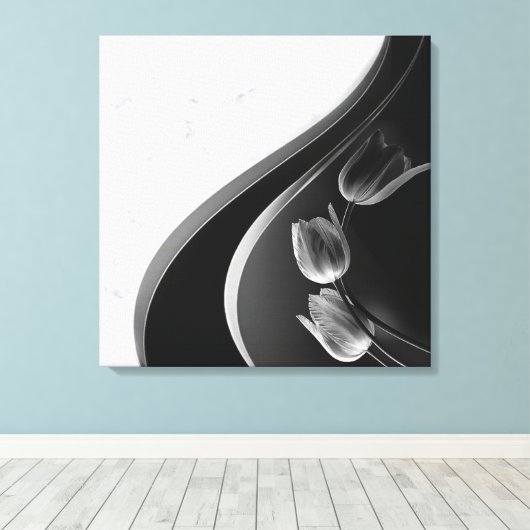 Witte marmer, zwart, goudFiligree Canvas Afdruk (Insitu (Houten vloer))