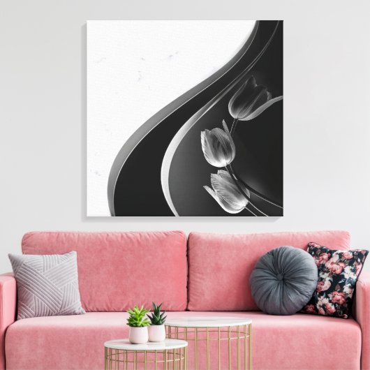 Witte marmer, zwart, goudFiligree Canvas Afdruk (Insitu (Woonkamer))