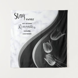 Witte marmer, zwart, goudFiligree Wandkleed