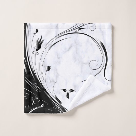 Witte marmer, zwarte Filigree grafische afbeelding Bad Handdoek (Wasdoekje)