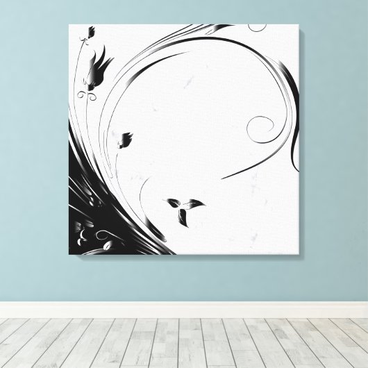 Witte marmer, zwarte Filigree grafische afbeelding Canvas Afdruk (Insitu (Houten vloer))