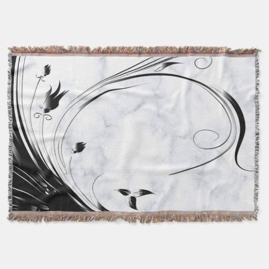 Witte marmer, zwarte Filigree grafische afbeelding Deken (Voorkant)