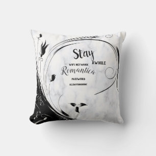 Witte marmer, zwarte Filigree grafische afbeelding Kussen