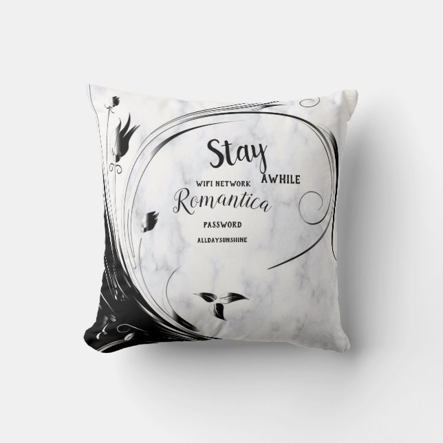 Witte marmer, zwarte Filigree grafische afbeelding Kussen (Voorkant)