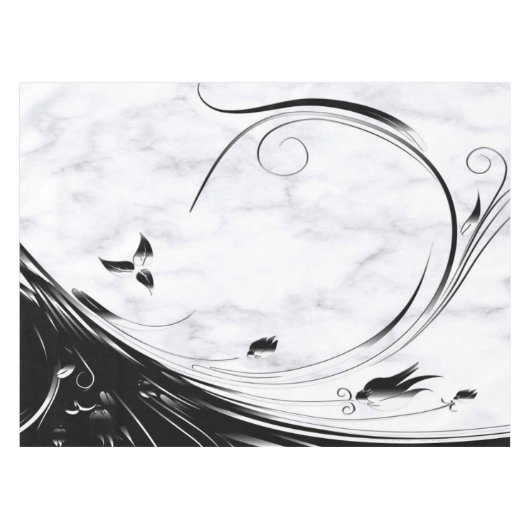 Witte marmer, zwarte Filigree grafische afbeelding Tafelkleed (Voorkant (Horizontaal))
