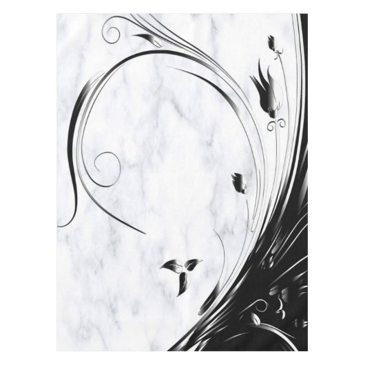 Witte marmer, zwarte Filigree grafische afbeelding Tafelkleed (Voorkant)