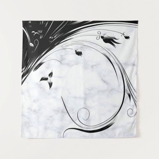 Witte marmer, zwarte Filigree grafische afbeelding Wandkleed (Voorkant (horizontaal))