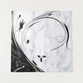 Witte marmer, zwarte Filigree grafische afbeelding Wandkleed (Voorkant)