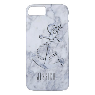 Witte marmerafdrukken met NauticalBoat-anker Case-Mate iPhone Case