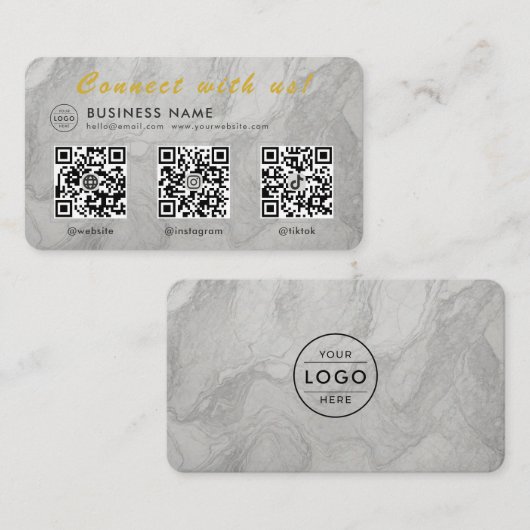 Witte marmeren 3 QR-code multi-sociaal Visitekaartje (Voorkant / Achterkant)