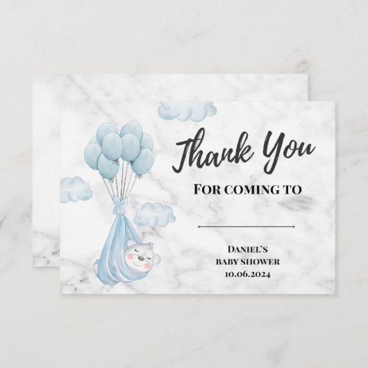 Witte Marmeren Baby Ijsbeer Bedankkaart (Voorkant / Achterkant)