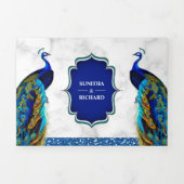 Witte Marmeren Blauwe Indische Peacock Feathers Br Drieluik Uitnodiging (Cover)