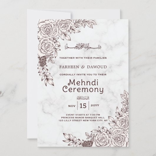 Witte Marmeren Bloemen Kant Islamitische Mehndi Ce Kaart (Voorkant)