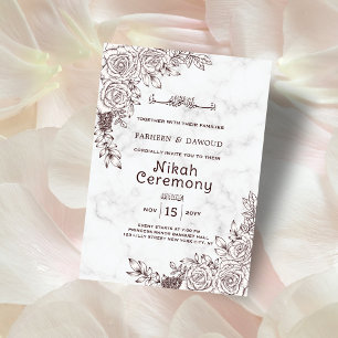 Witte Marmeren Bloemen Kant Islamitische Nikah Cer Kaart