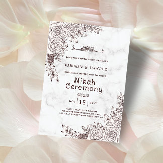 Witte Marmeren Bloemen Kant Islamitische Nikah Cer Kaart