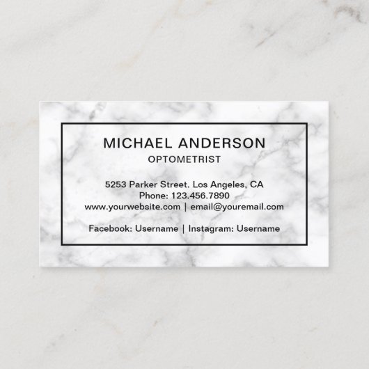 Witte marmeren bril Oogarts Optometrist Visitekaartje (Achterkant)