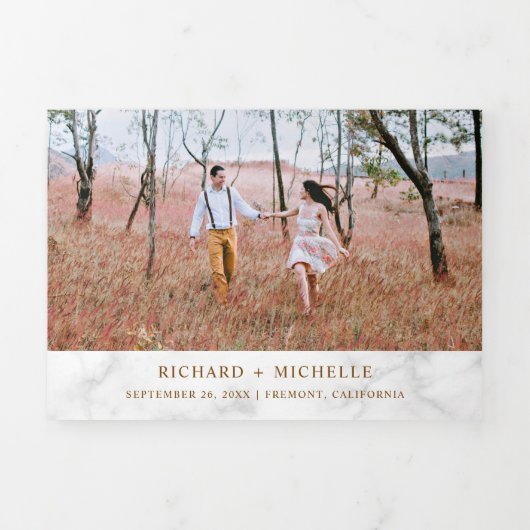 Witte Marmeren Brons Wereldkaart Alles in een Brui Drieluik Uitnodiging (Cover)